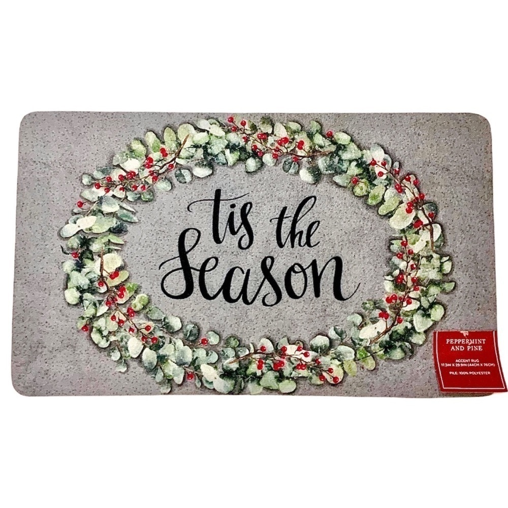 Christmas Wreath “Tis The Season” Accent Rug Clay Grey Multi 17.3” X 29.9” NEW